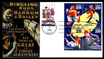 2753A 29c Stamps (Se-Tenant/Block) (1993) GREAT CIRCUS PERFORMERS FDC By S & T - Image 1 of 2