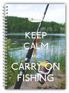 FISHING LOG BOOK DIARY DAD FATHERS DAY GIFT A5 KEEP CALM & CARRY ON FISHING ROD - Picture 1 of 8