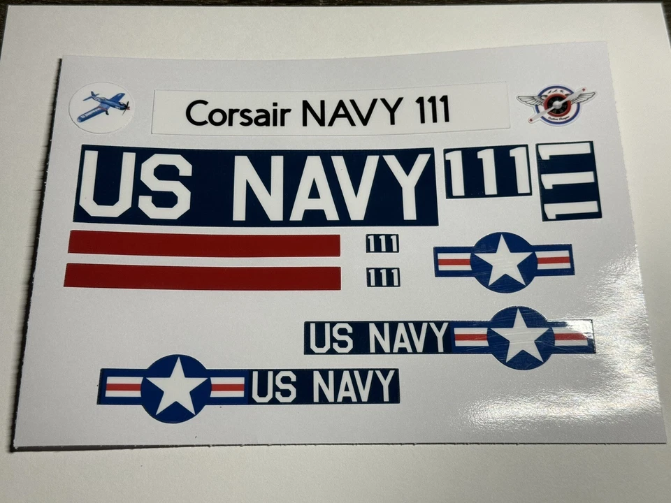 Cox Corsair Navy .049 Gas Powered Control Line Airplane Reproduction Decal Set - Image 1 of 1