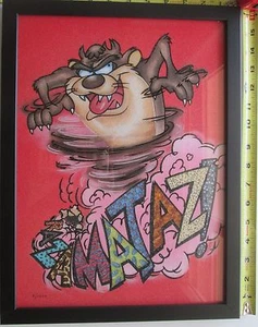 Gerahmtes Tasmanischer Teufel Kunstwerk aus echten zerkleinerten Edelsteinen, viele Arten - Bild 1 von 6