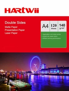 Hartwii 120 Sheets A4 140Gsm Matt Double Side Photo Paper For Laser Printer Jet - Picture 1 of 9