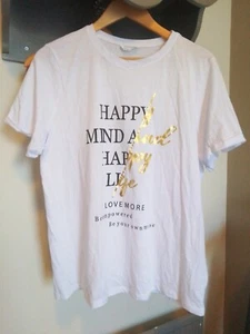 Pep & Co| Ladies White Cotton Logo T-Shirt| Happy Mind Happy Life| Size 18 VGC - Picture 1 of 5
