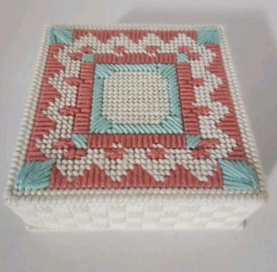 Handmade Needlepoint Plastic Canvas Jewelry Box Case Container  - Image 1 of 4