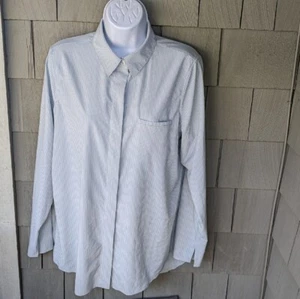 Womens Athleta Button Down Green White Stripe Pocket Long sleeve Shirt M Medium  - Picture 1 of 5