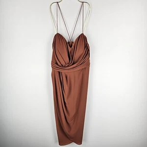 Maxi Vestido City Chic Para Mujer Talla M Marrón Cuello en V Drapeado Espalda Cruzada Nuevo con Etiquetas - Imagen 1 de 11