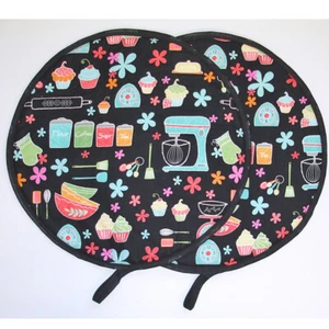 Pair of Aga Hob Covers Baking Cupcakes Lid Range Cooker Kitchen Pad Mat Loops - Picture 1 of 9