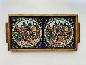 Jerusalem Tray Vintage Of Ceramic Handmade Islamic Wood Holyland Big Decor Gift - Picture 1 of 8