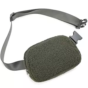 BORSA DA DONNA IN MORBIDO PILE ORSACCHIOTTO VERDE OLIVA CINTURA 8" x 5,5" x 2" BORSA REGOLABILE - Foto 1 di 5