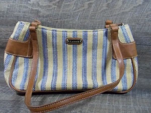 Liz Claiborne Tan & Blue Woven Purse Double Strap Shoulder Hand Bag - Picture 1 of 6