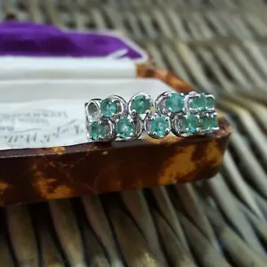 925 Sterling Silver Ring, Natural Emerald Ring, Wide Band, Size R.5 US 8.75 - Picture 1 of 9