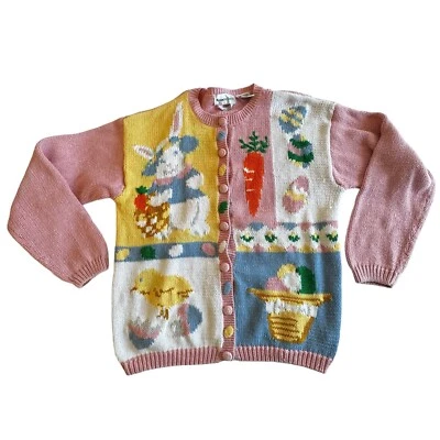 Alexandra Bartlett Talla GRANDE Suéter de Pascua Cárdigan Rosa Huevos de Conejo De Colección Foto 1 de 4