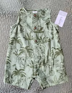 Carter's Green Koala/Sloth Print One-Piece Romper Infant Baby Boy New Born NEW - Picture 1 of 6