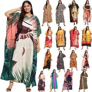 Women Kaftan Plus Size Hippie Boho Dress Kimono Long Maxi Summer Beach Sundress - Picture 1 of 122
