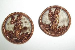 Antikes Knopfset Dame Fächer filigran Metallschaft Wand Papier Hintergrund Frankreich - Bild 1 von 5