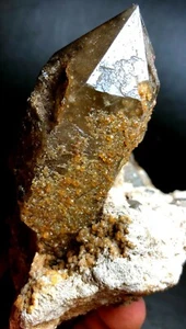623g Brand new Rare Black SMOKY QUARTZ Crystal Point&Garnet Spessartine g158 - Picture 1 of 11