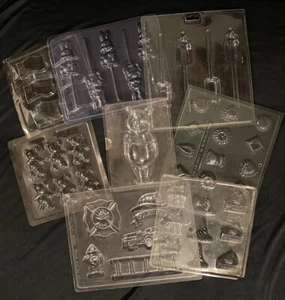 Vintage-Now Mixed lot of 8 Chocolate/Pop molds hard plastic Pooh, Fire, Etc - Picture 1 of 9