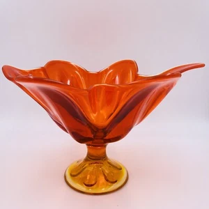 Vintage 7" T Viking Amberina Orange Stretched Footed Ruffled Bowl Dish Petals - Picture 1 of 10