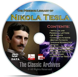 Nikola Tesla 325+ Buchbibliothek, Patente, Artikel, alternative Energie CD DVD B67 - Bild 1 von 1
