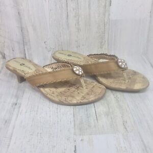 Lindsay Phillips SwitchFlops LILY Size 6 Cork/Brown Kitten Heeled Sandals