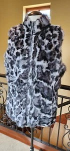 NWT Metric Knits Neiman Marcus Rabbit Fur Vest L Leopard Animal Coat Jacket - Picture 1 of 18