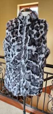 NWT Metric Knits Neiman Marcus Rabbit Fur Vest L Leopard Animal Coat Jacket - Image 1 of 4