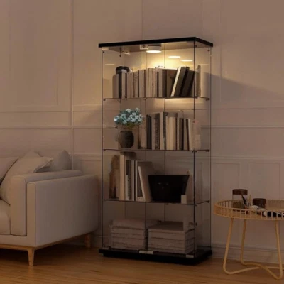 Vitrina de vidrio estantes ajustables almacenamiento curiosidades estantería luz de empuje Foto 1 de 4