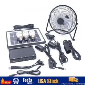 Solar Power Panel Kit and Fan & LED Light,USB Charging,for Home Outdoor Camping - Picture 1 of 10