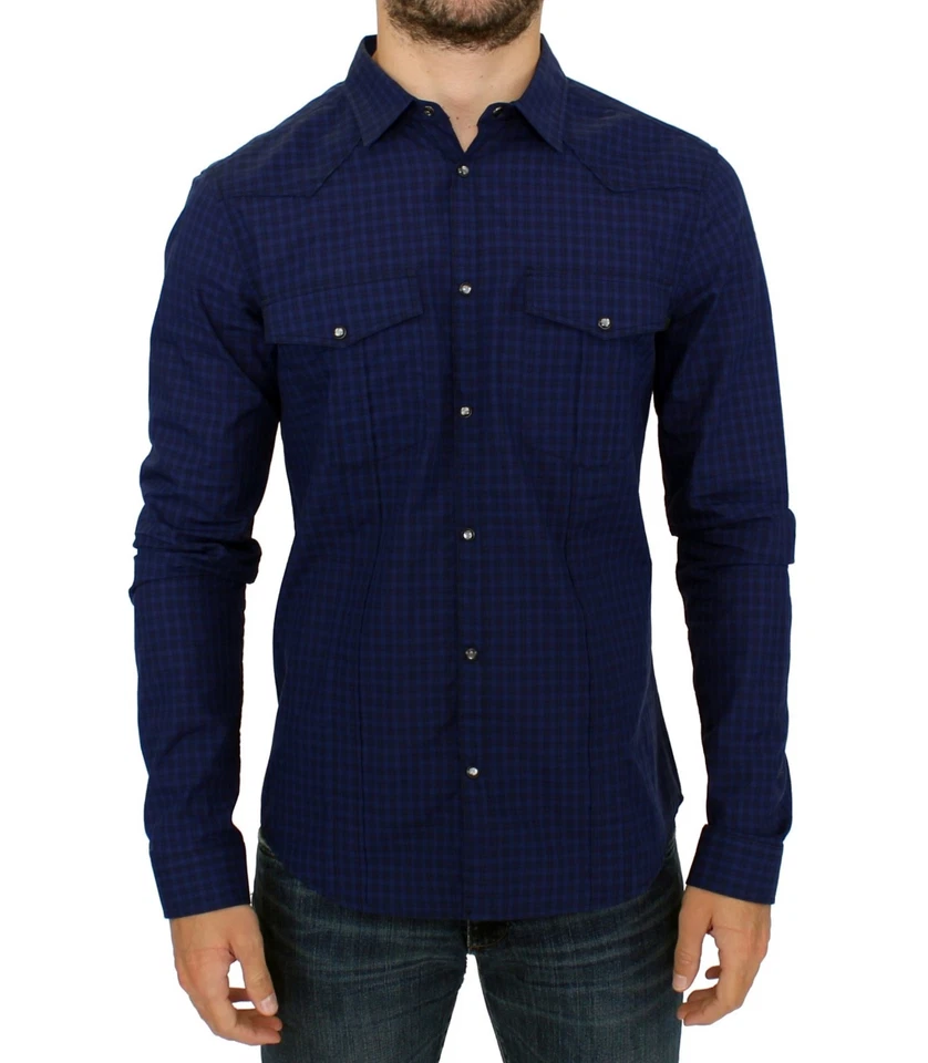 Camisa informal DISFRAZ NACIONAL C'N'C azul a cuadros de algodón s. IT48/M PRECIO DE VENTA SUGERIDO POR EL FABRICANTE $440  Foto 1 de 4