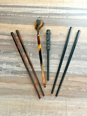 Hair Chopsticks, Y2K, black, tortoise, beaded, Lot Of 6 - Image 1 of 4
