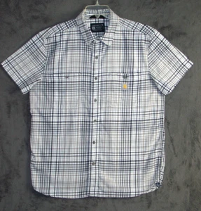 Carhartt Shirt Adult Large Gray Plaid Short Sleeve Flannel Work Relaxed Mens - Picture 1 of 12