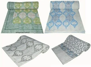 Indian Twin Kantha Quilt Blanket Bedding Bedspread Throw Hand Block Handmade Art - Bild 1 von 31