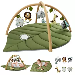 Baby Play Gym Activity Mat Oversize Leaf Shaped Baby Play Mat W 6 Detachable Toy - Picture 1 of 7