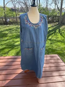 Jane Ashley Womens Denim Embroidered Sleeveless Dress With Pockets & Floral Acce - Picture 1 of 6