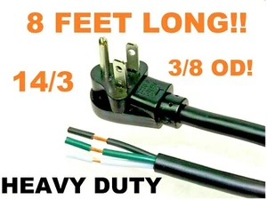 HEAVY DUTY 8 Ft 14 AWG 14/3 Replacement Power Cord Black Extension Cable 300V FR - Picture 1 of 8