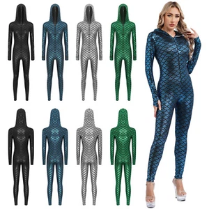 Womens Jumpsuit Unitard Swimsuits Mermaid Costume Long Sleeve Swimwear Shiny - Picture 1 of 43