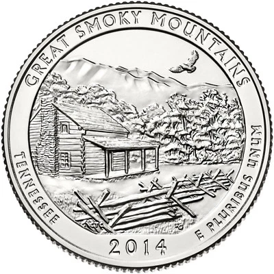 2014-P GREAT SMOKY MOUNTAINS, TN "ATB" PARQUE NACIONAL CUARTO 1 MONEDA BRILLANTE UN Foto 1 de 2