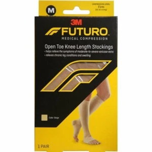 Futuro Open Toe Knee Length Stockings Medical Compression Beige 1 Pair Pack of 6 - Picture 1 of 7