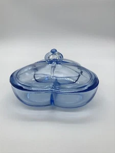 Light Blue Martinsville Covered Glass Divided Dish - Picture 1 of 10