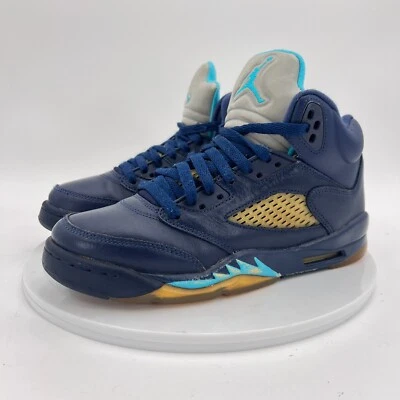 Nike Air Jordan Retro 5 Youth Size 5.5Y Women 7 440888-405 Navy Turquoise Shoes - Image 1 of 4