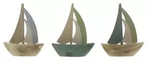 Segelboote Holz Deko Maritim Blau Creme Grün Haus Bad 10 x 12 cm 3 Stück im Set - Bild 1 von 7
