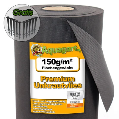 AQUAGART Unkrautvlies Gartenvlies Bodengewebe Mulchvlies Unkrautfolie Vlies 150g PP %