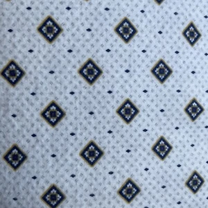 Vintage Flannel Fabric White Blue & Gold Squares Overprinted Geometric - Picture 1 of 3