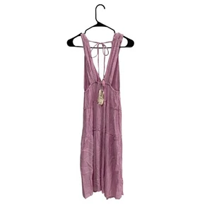 Salty Lemon Pink Midikleid Metallic Akzente Tie Back Sommerkleid fließend Gr. S Neu mit Etikett - Bild 1 von 9
