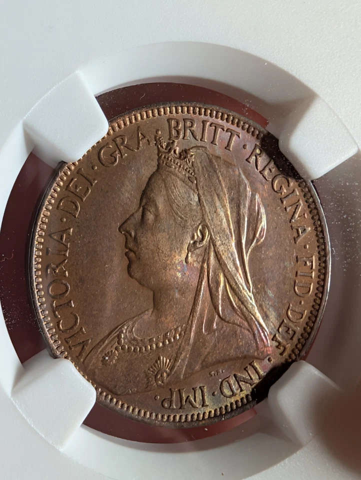 1901 Great Britain Half Penny NGC MS 64 Brown Purple Toner Queen Victoria - Image 1 of 4