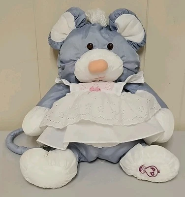 Vintage Fisher Price Gray Mouse 1987 Puffalump Stuff Plush Toy White Dress  - Image 1 of 4