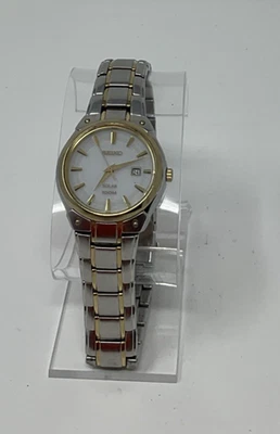 SEIKO V137-0AX0 White Solar Analog Stainless Steel Silver Women's Watch - Image 1 of 4