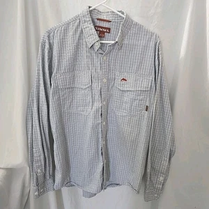 Simms Long Sleeve Shirt Mens L White Check Pockets Boating Fishing Hiking Button - Picture 1 of 15
