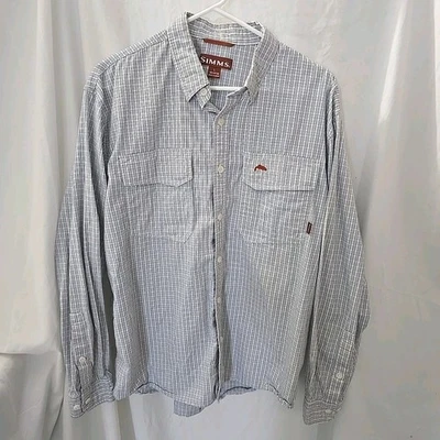 Simms Long Sleeve Shirt Mens L White Check Pockets Boating Fishing Hiking Button - Image 1 of 4