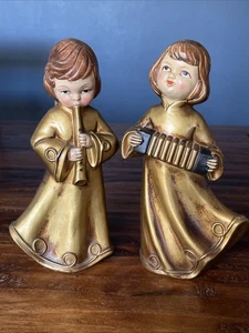 2 Vintage Dickson 8" goldbemalte musikalische Engel Weihnachten Kitsch Figuren Japan - Bild 1 von 22