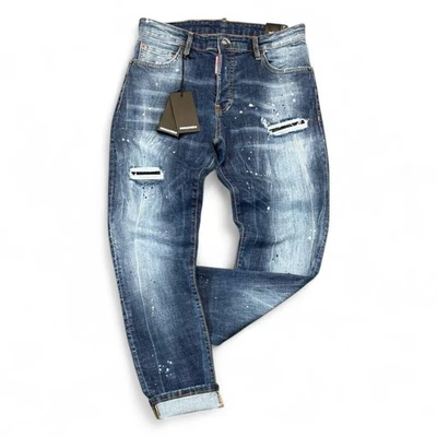 New DSQ2 Cool Guy Slim Fit Men's Stretchy Washed Ripped Blue Jeans - Image 1 of 3